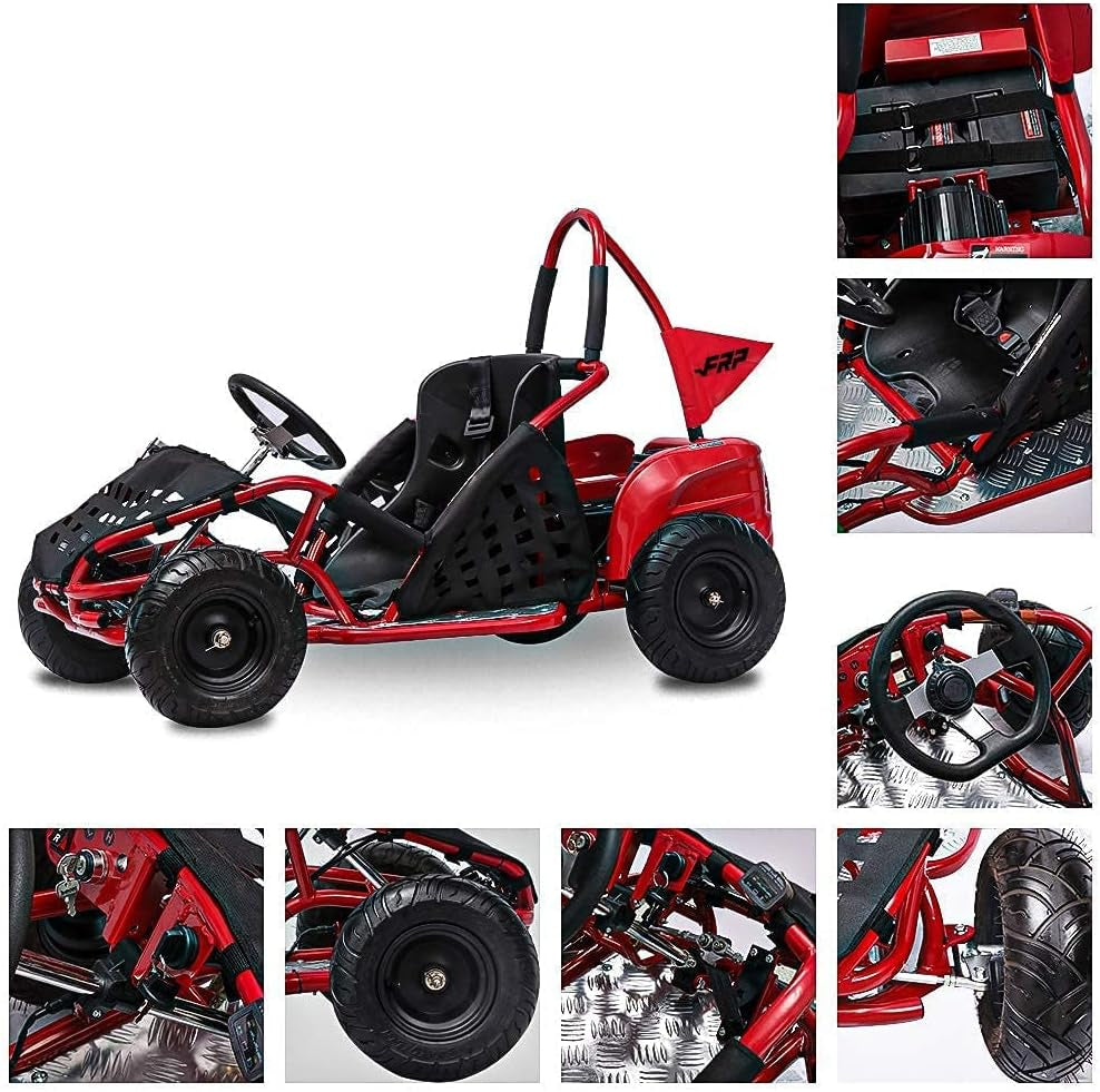 Baja-X 48V 1000W Brushless Electric Go Kart, 3-Speed Setting Go Kart W/Forward & Reverse, Racing Go Cart up to 20 Mph W/Foot Pedal & Foot Break, Go Cart Support up to 175 Lbs (Red)